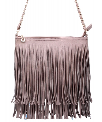 Western Fringe Cross Body Bag E031 taupe
